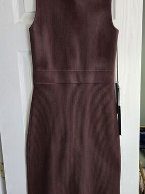 House of Harlow 1960 Sleeveless Ribbed Midi Dress in Chocolate Brown